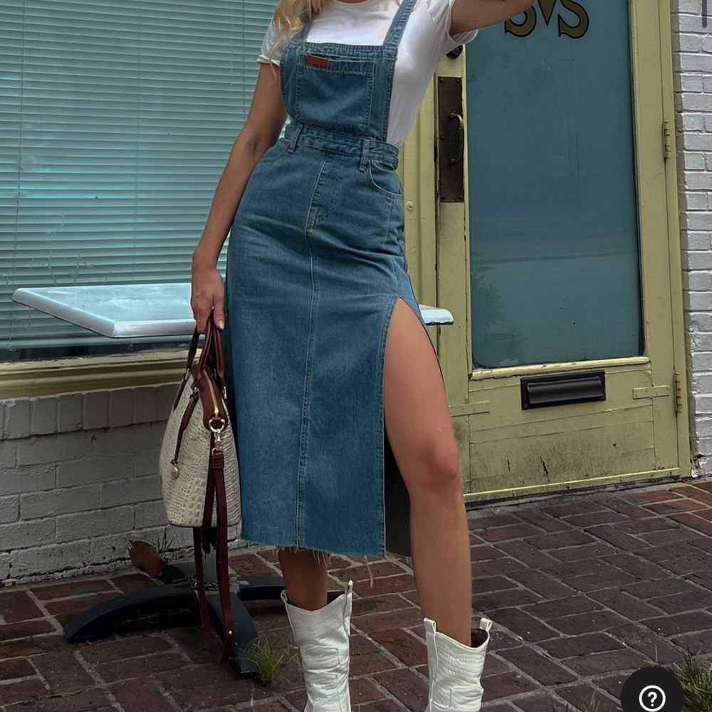 Medium Blue Side Slit Denim Overall Dress
